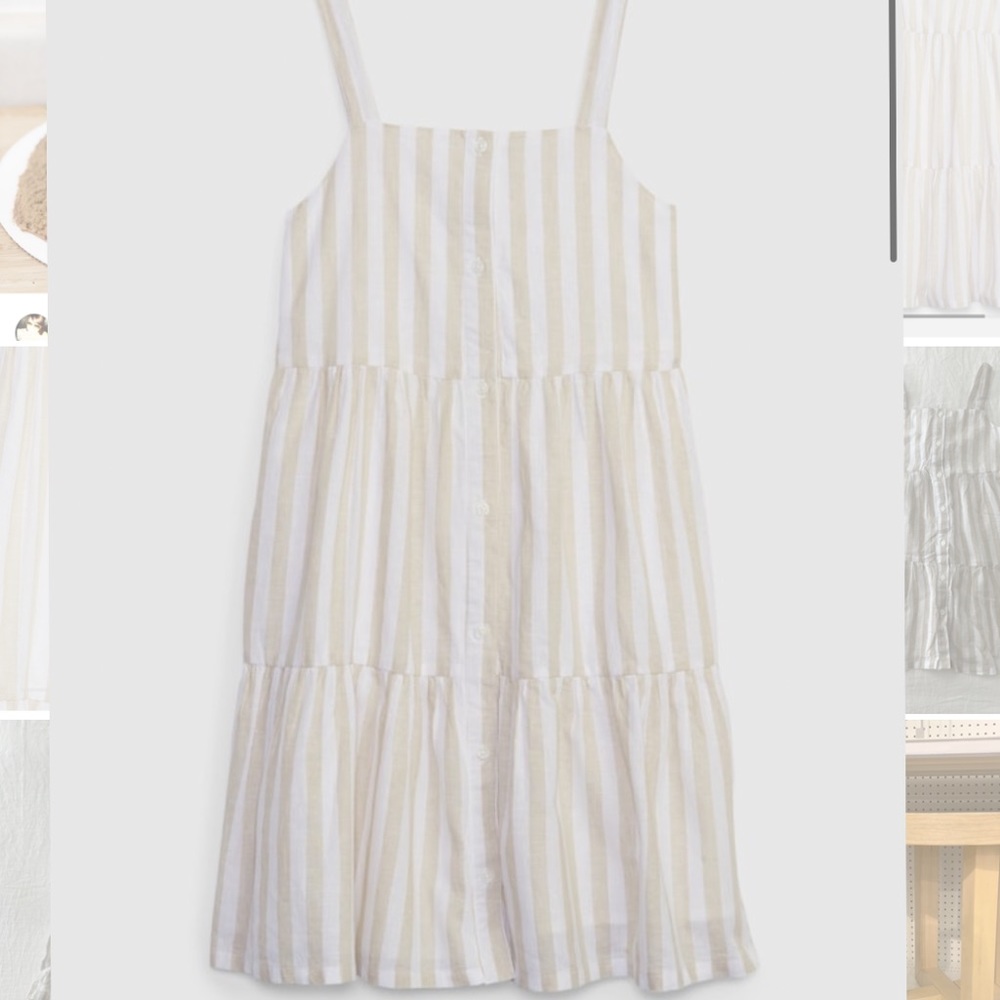 NWT Tan and White Striped Linen Tiered Dress